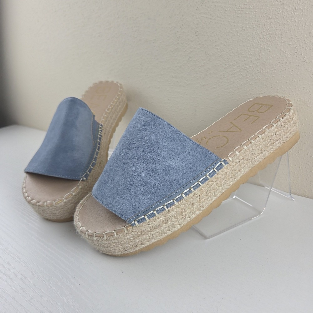 Beach by Matisse Rey Blue Platform Sandals‎ Slides Espadrile Women's Size 8 M